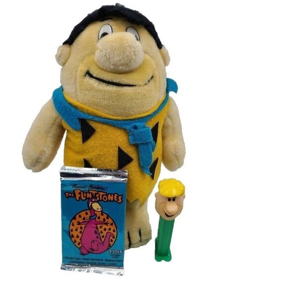 Vintage Fred Flintstone Plush Opened Barney Rubble Pez Trading Cards Sealed Toy - Picture 1 of 13
